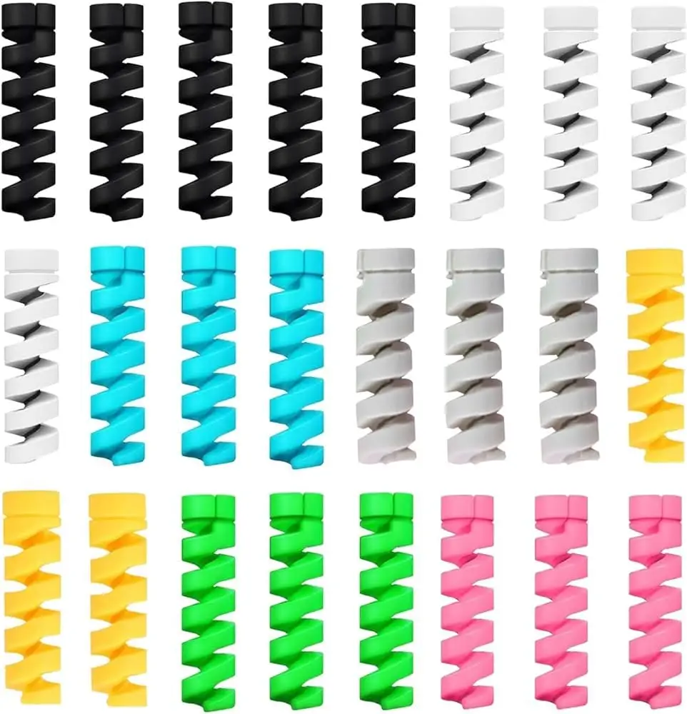 Vibrant Spiral Cable Guards: 25-Piece Set for USB, Laptops & More
